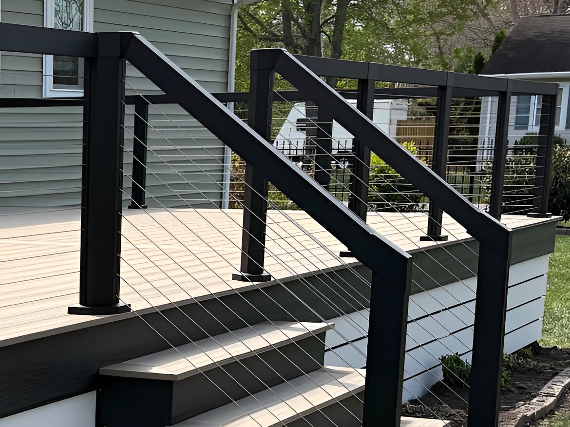 Black stairs with railings